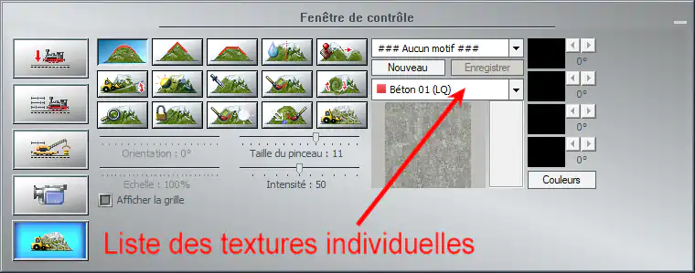 Image liste textures individuelles fenêtre de contrôle EEP